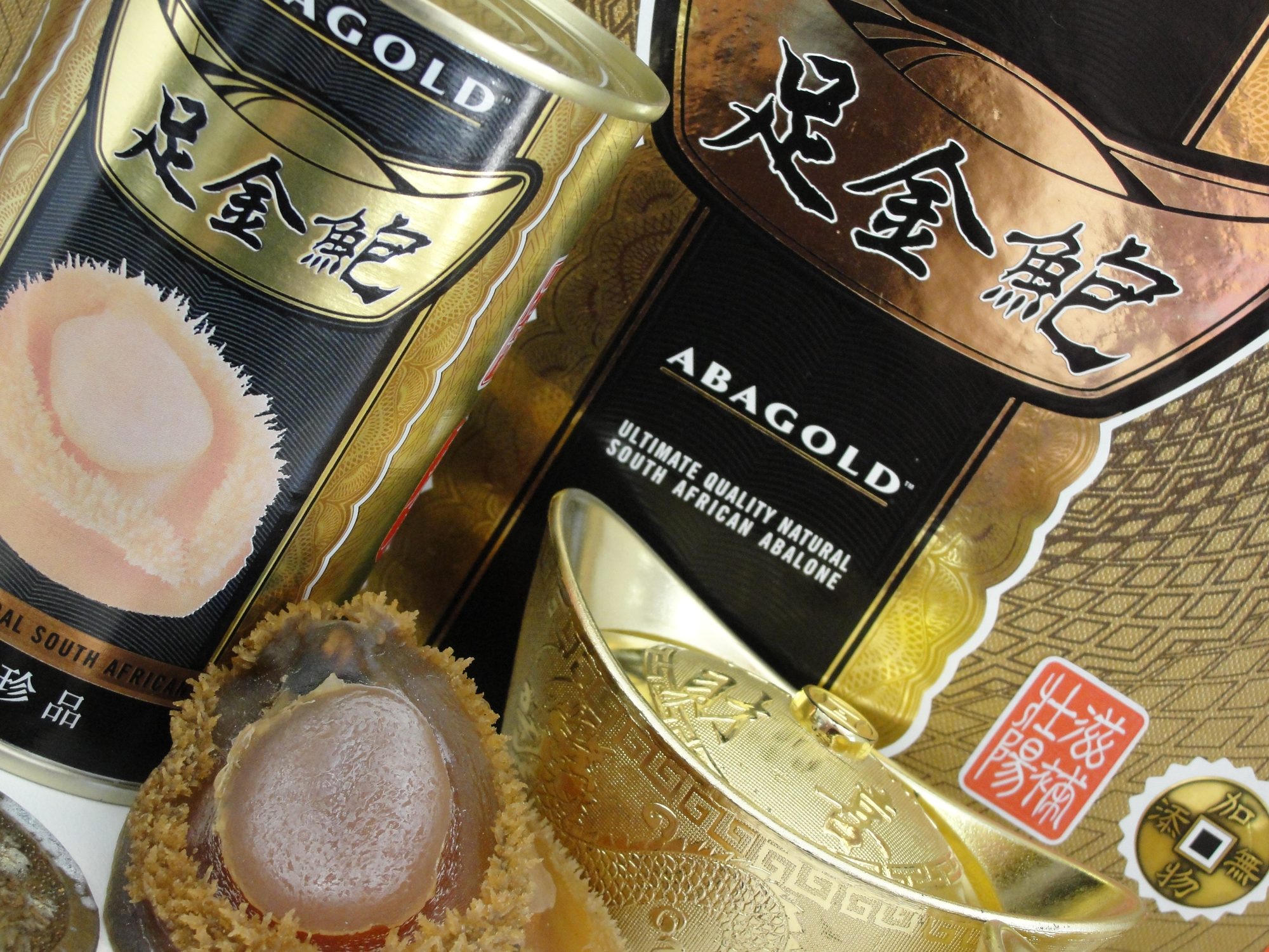 Abagold premium canned abalone with dried abalone and gold ingots